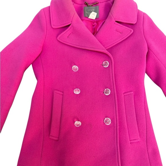 J Crew Stadium Cloth Raspberry Pink Pea Coat Size 2 - Picture 3 of 5